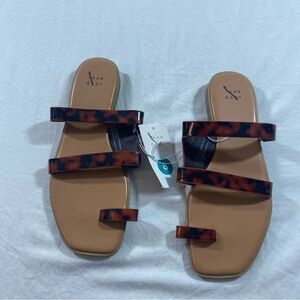 A New Day Sandals Tan and Brown Summer Beach Sandals with Geometric Straps
